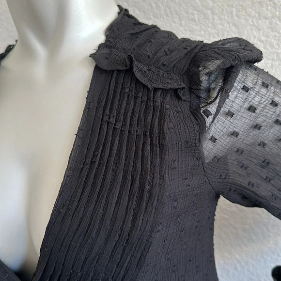 Zara Black Swiss Dot sheer Pleated Mini Dress Womens - Picture 8 of 9